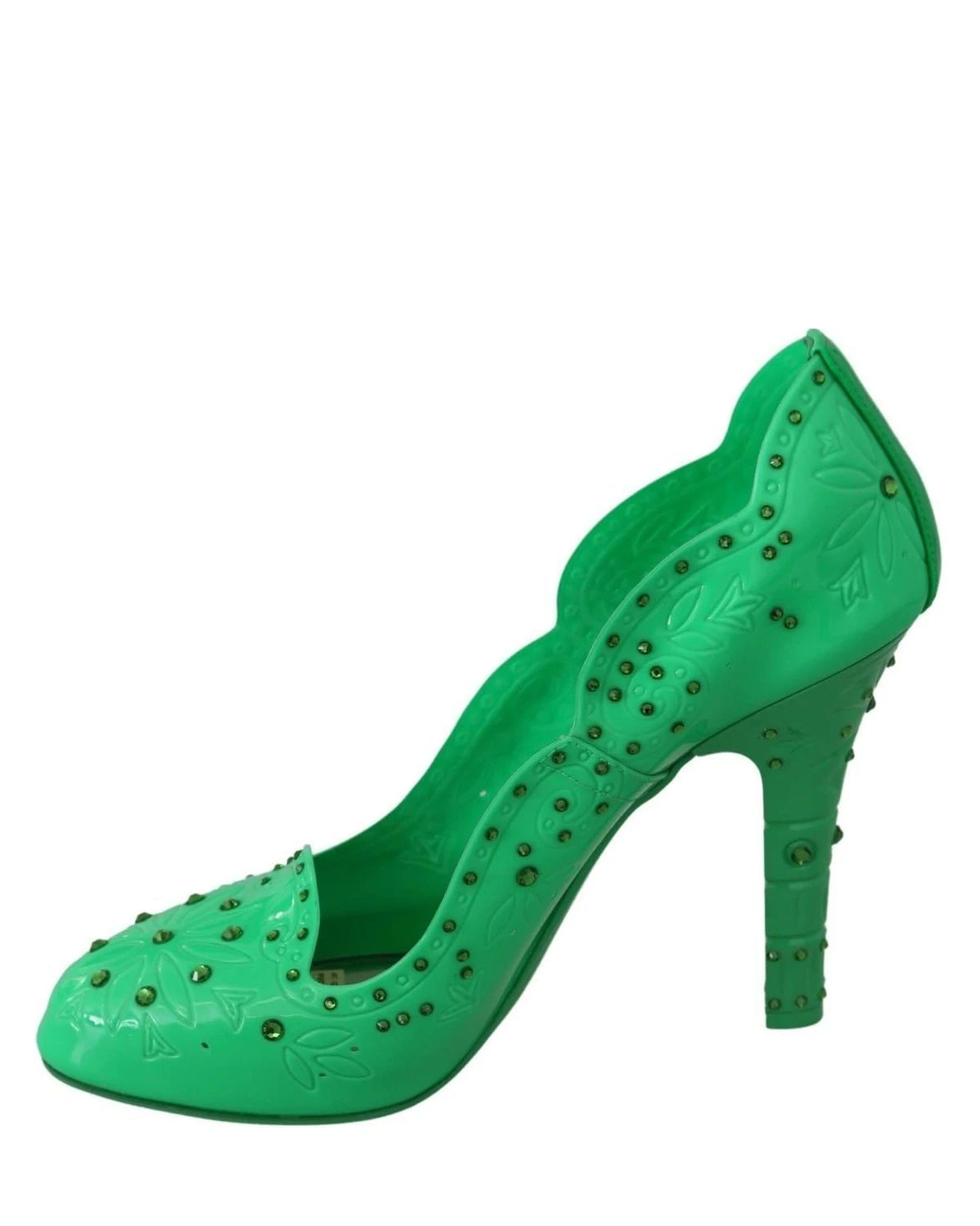 Dolce & Gabbana Green Crystal Floral Cinderella Heels Heels