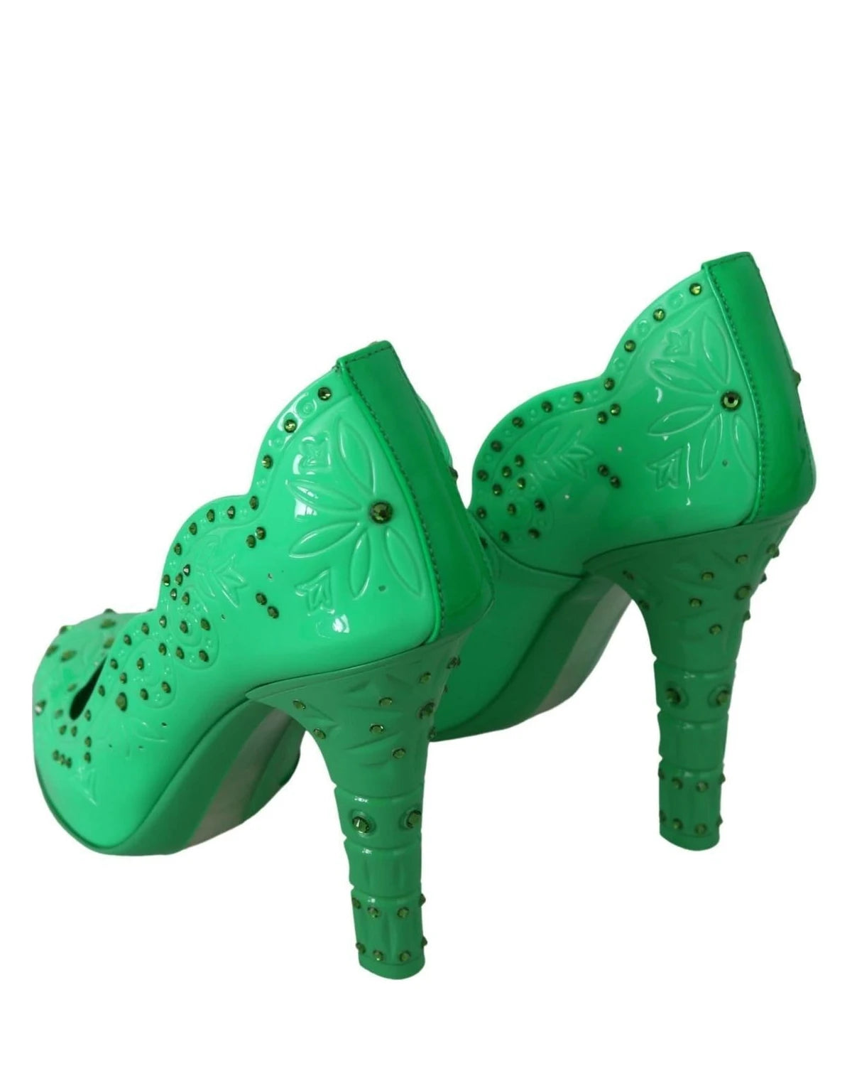 Dolce & Gabbana Green Crystal Floral Cinderella Heels Heels