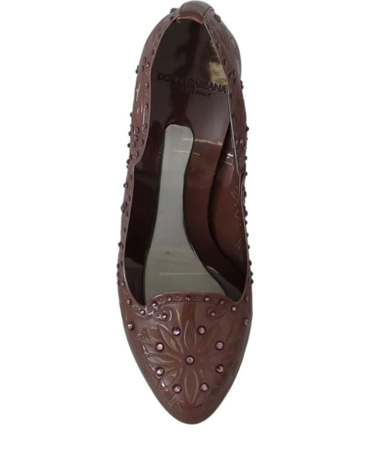 Dolce & Gabbana Brown Floral Crystal Cinderella Heels Heels