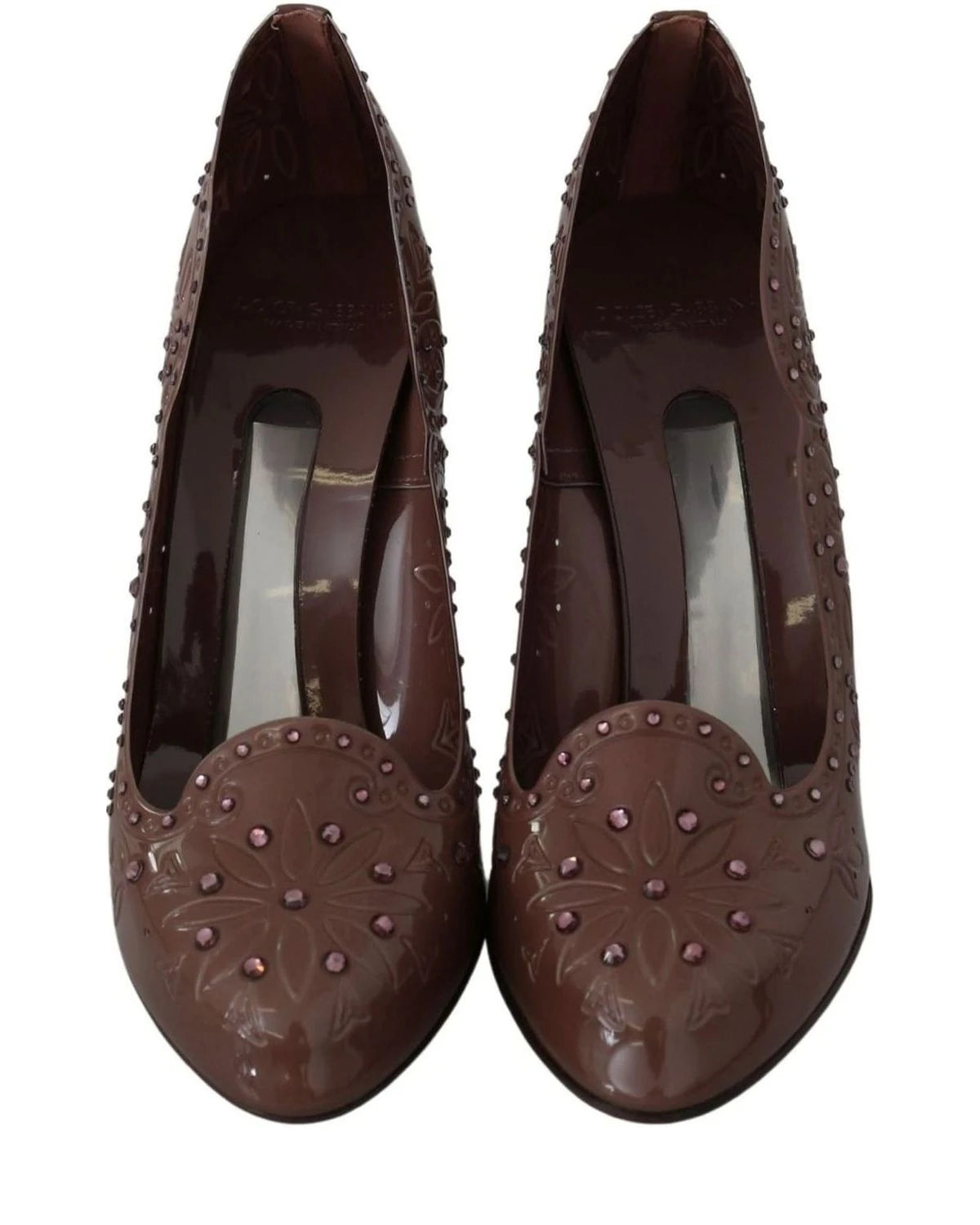 Dolce & Gabbana Brown Floral Crystal Cinderella Heels Heels