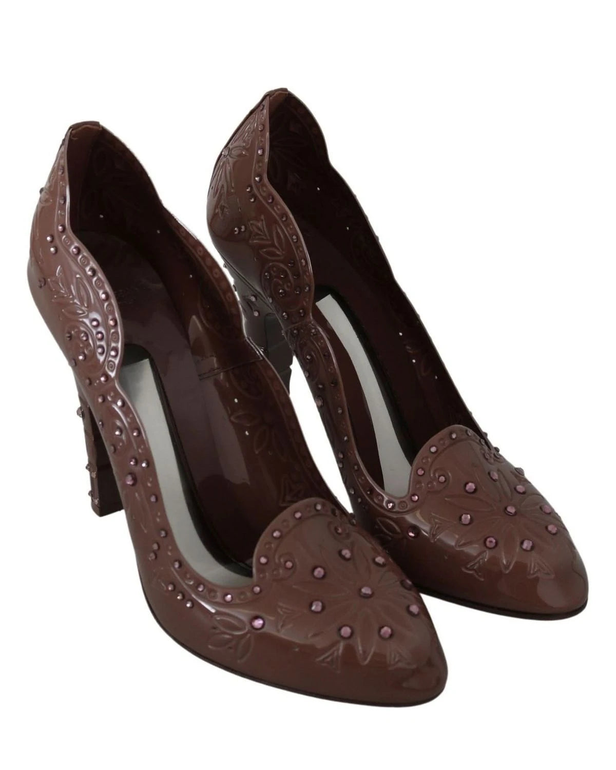 Dolce & Gabbana Brown Floral Crystal Cinderella Heels Heels