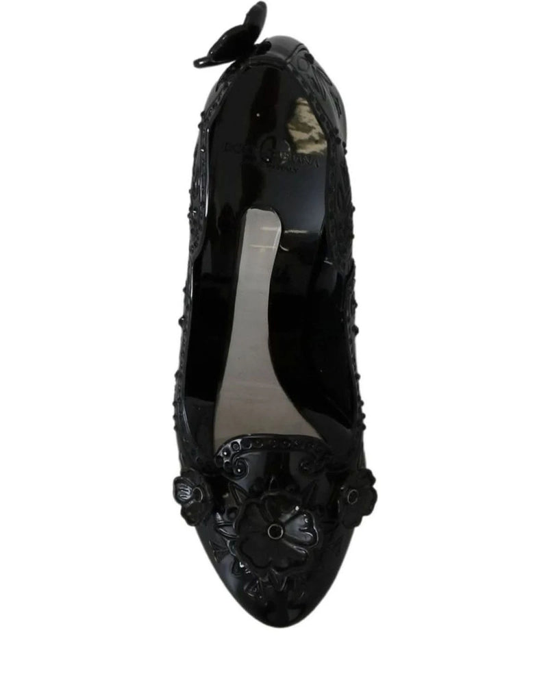 Dolce & Gabbana Black Floral Crystal Cinderella Heels Heels