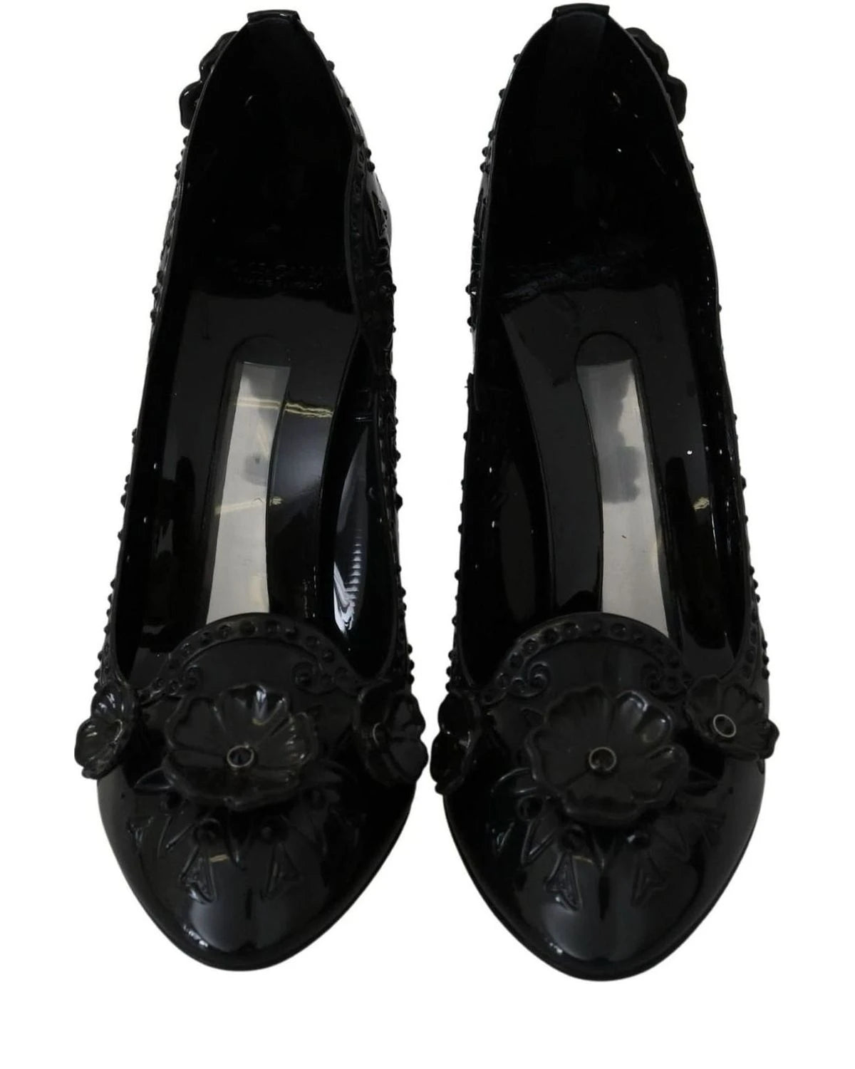 Dolce & Gabbana Black Floral Crystal Cinderella Heels Heels