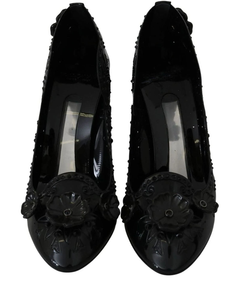 Dolce & Gabbana Black Floral Crystal Cinderella Heels Heels