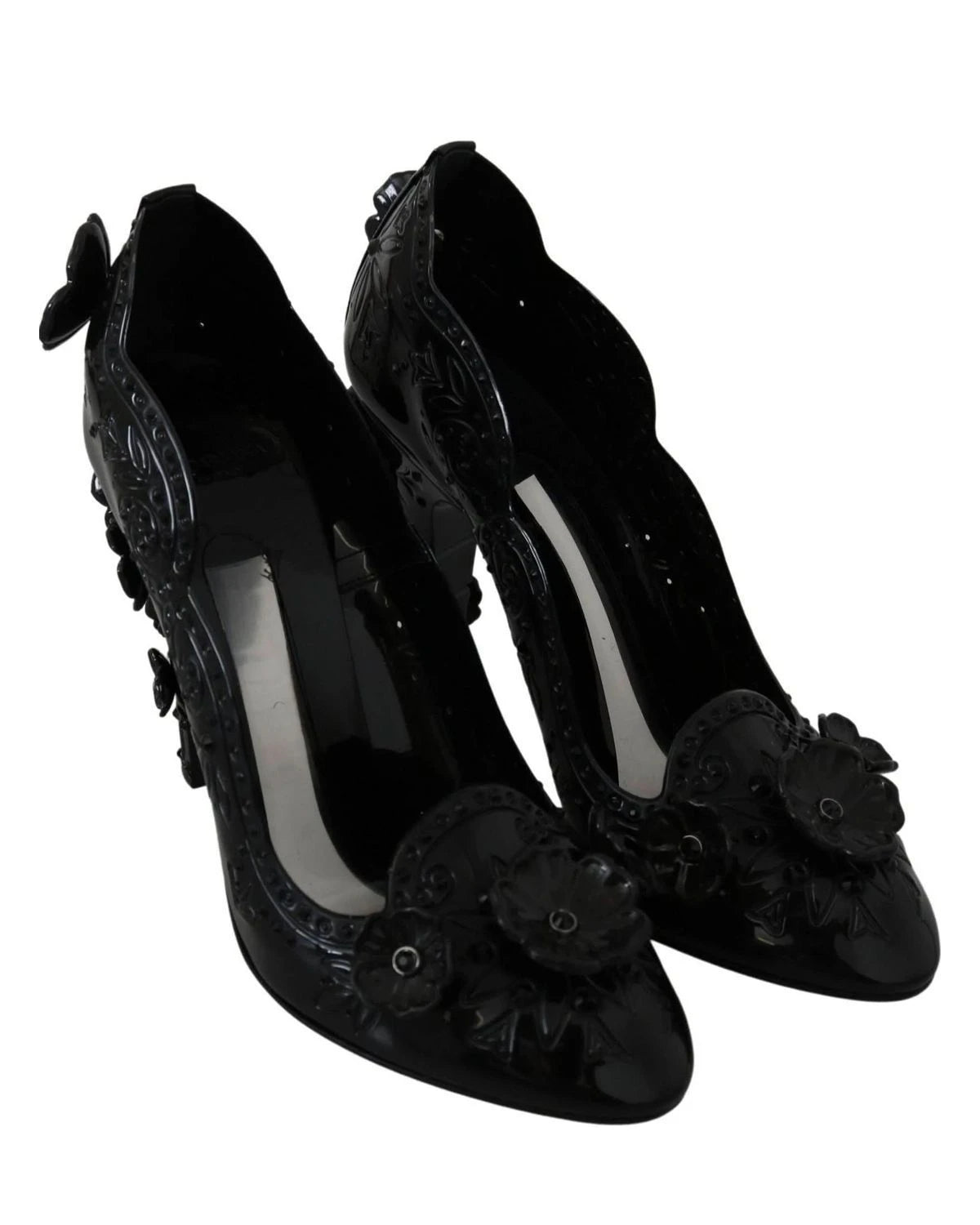 Dolce & Gabbana Black Floral Crystal Cinderella Heels Heels