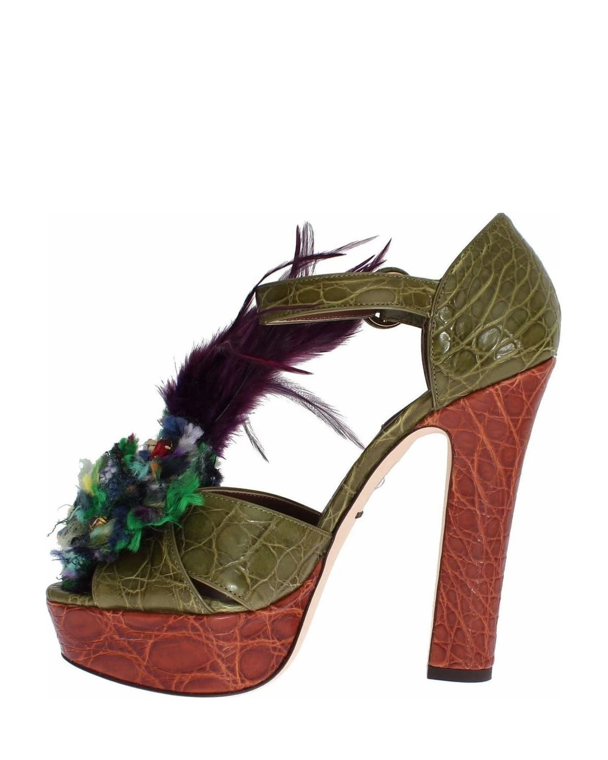 Dolce & Gabbana Green Leather Crystal Platform Sandals Heels