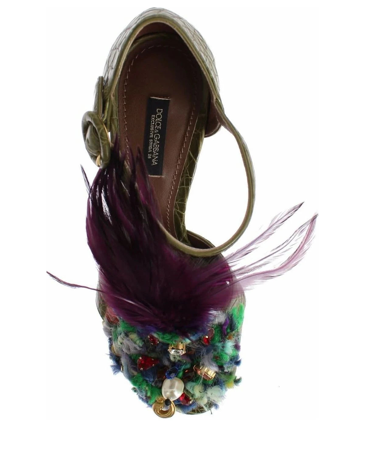 Dolce & Gabbana Green Leather Crystal Platform Sandals Heels