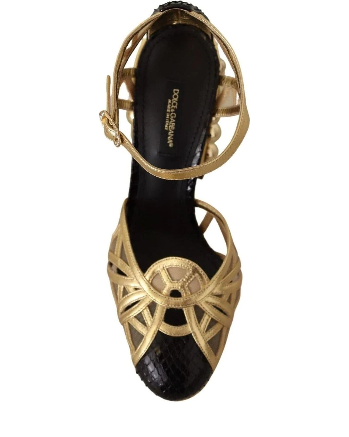 Dolce & Gabbana Gold Leather Studded Ankle Straps Shoes Heels