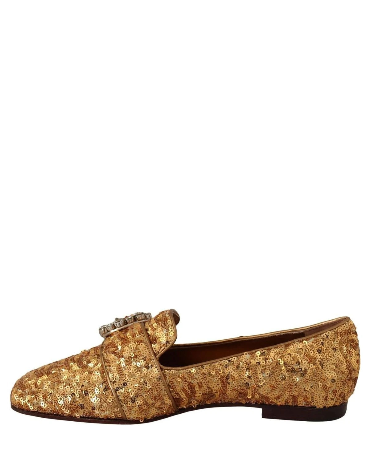 Dolce & Gabbana Gold Sequin Crystal Flat Loafers Shoes Flats
