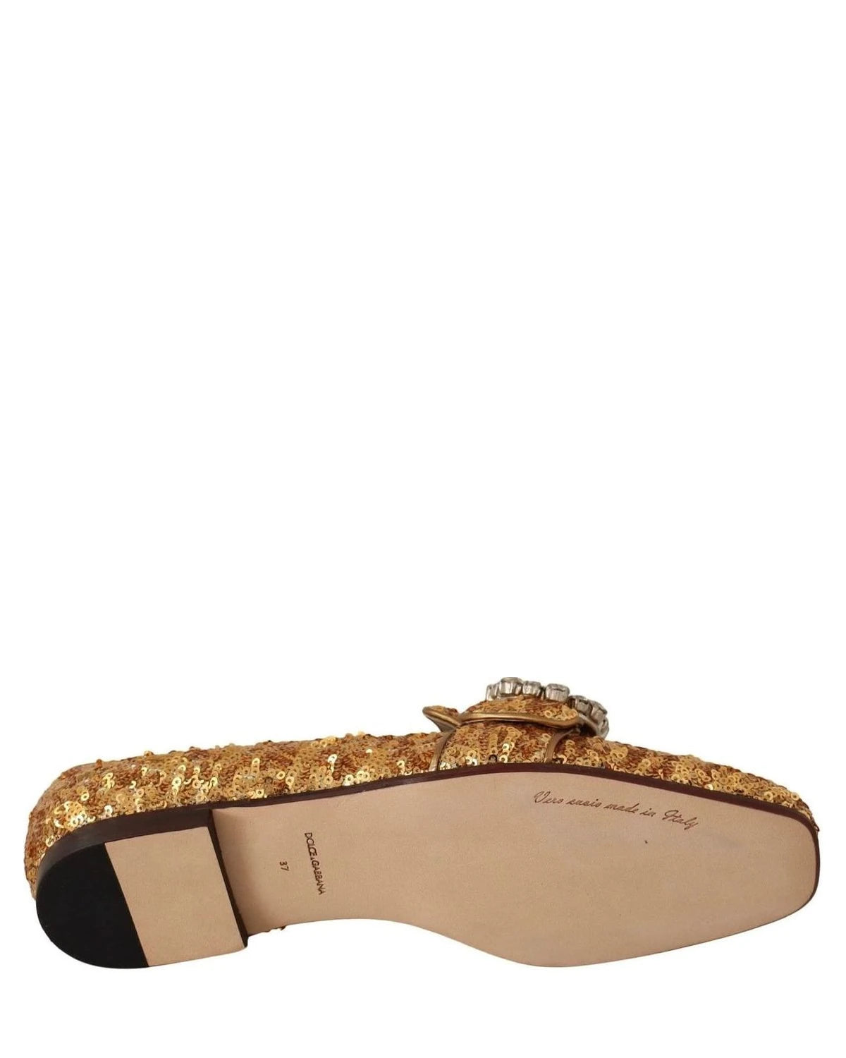 Dolce & Gabbana Gold Sequin Crystal Flat Loafers Shoes Flats