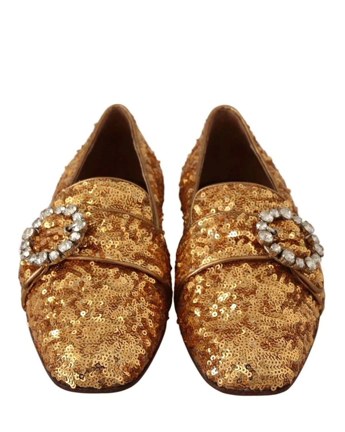 Dolce & Gabbana Gold Sequin Crystal Flat Loafers Shoes Flats