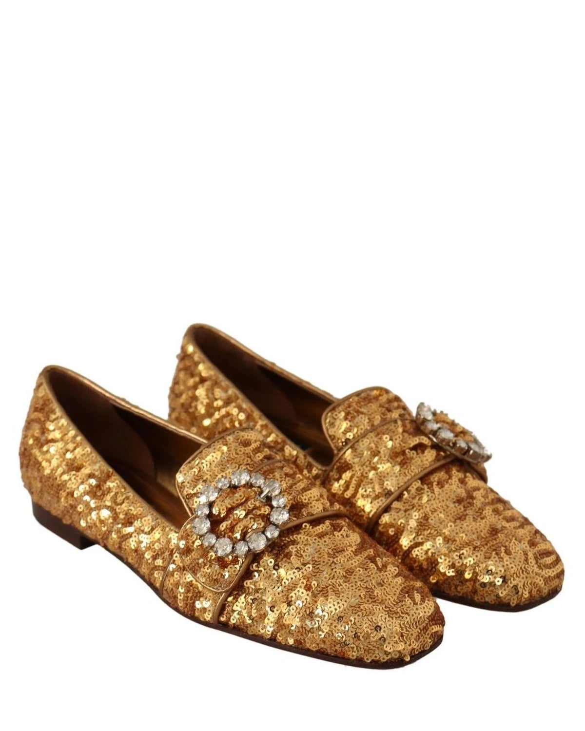 Dolce & Gabbana Gold Sequin Crystal Flat Loafers Shoes Flats