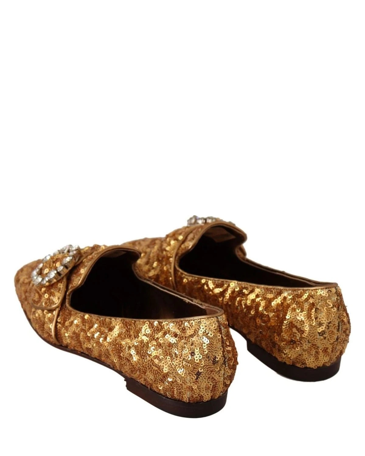 Dolce & Gabbana Gold Sequin Crystal Flat Loafers Shoes Flats