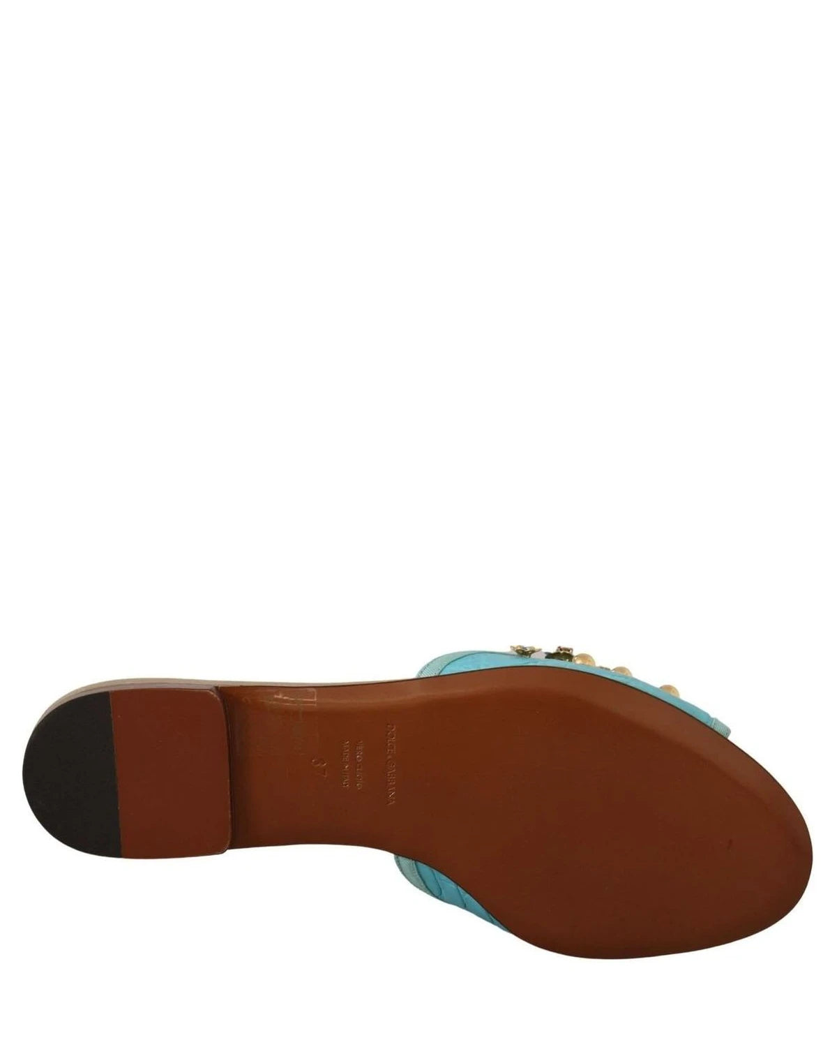 Dolce & Gabbana Blue Leather Crystal Exotic Sandals Flats
