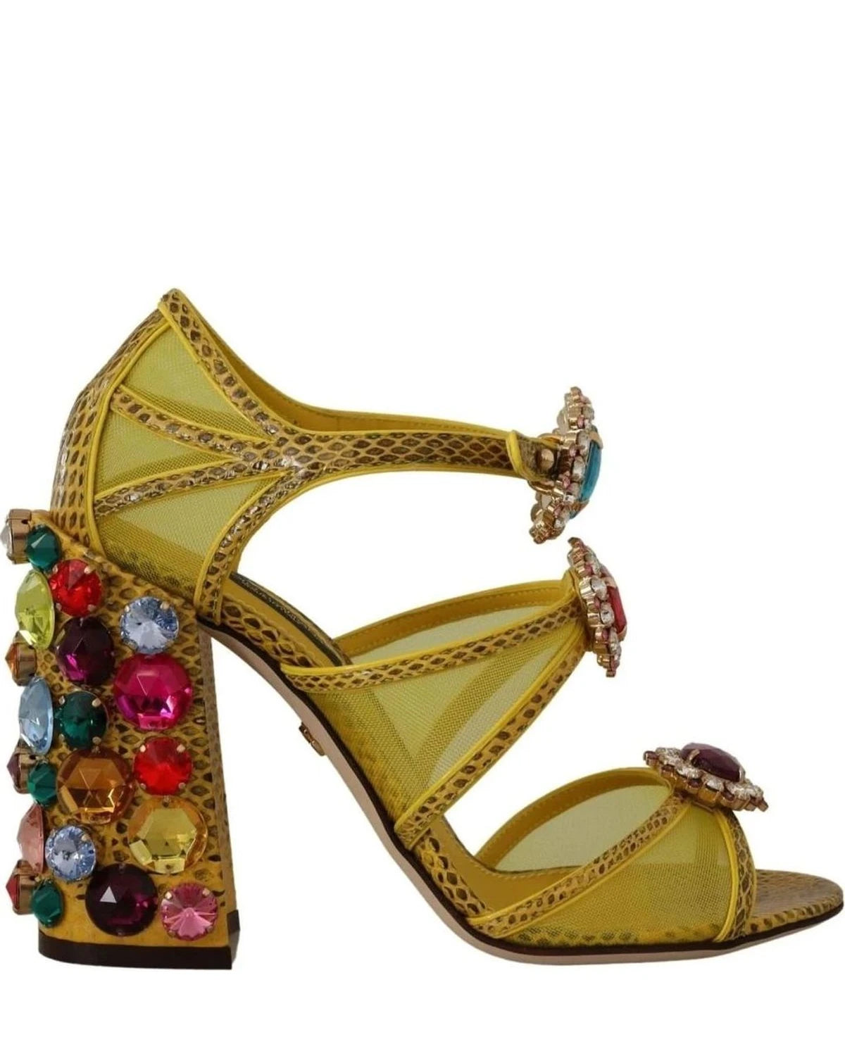 Dolce & Gabbana Yellow Leather Crystal Ayers Sandals Heels