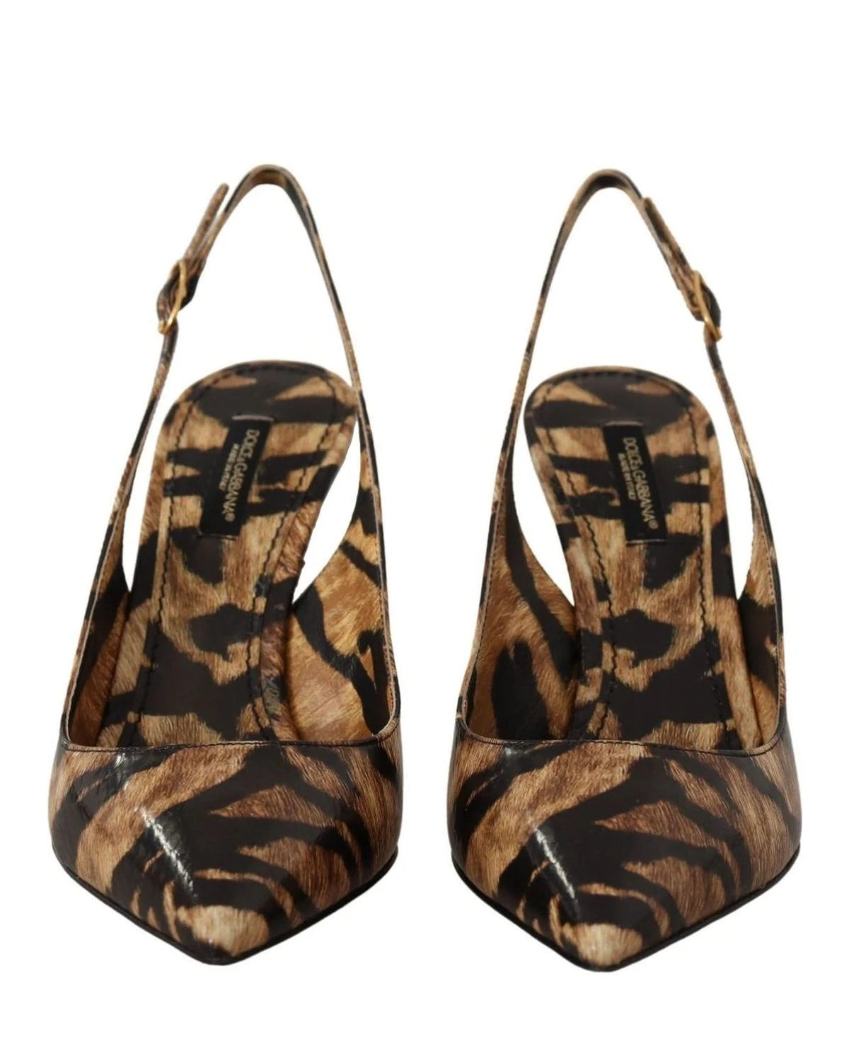 Dolce & Gabbana Brown Leather Slingbacks Tiger Shoes Heels