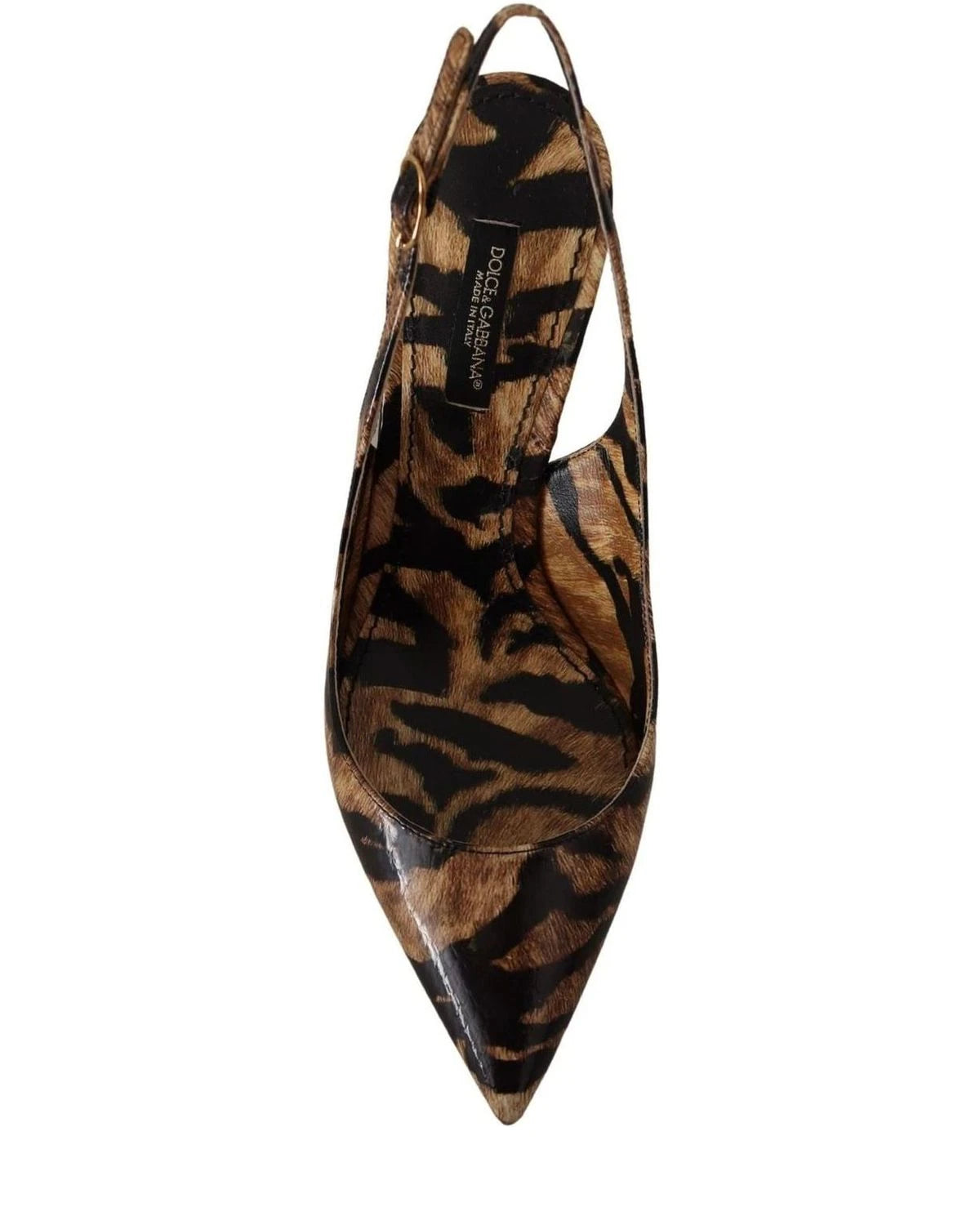 Dolce & Gabbana Brown Leather Slingbacks Tiger Shoes Heels