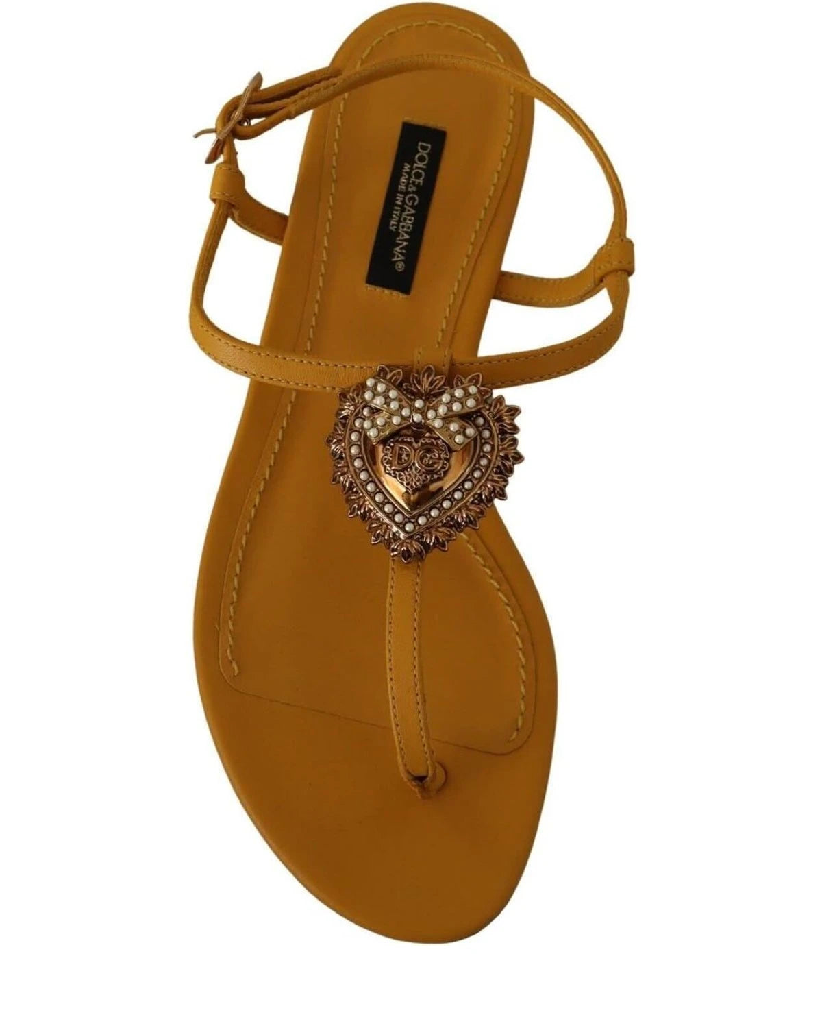 Dolce & Gabbana Leather Mustard Devotion Sandals Sandals