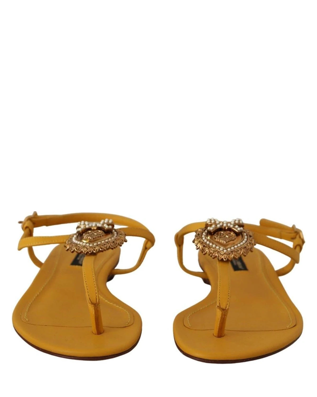 Dolce & Gabbana Leather Mustard Devotion Sandals Sandals