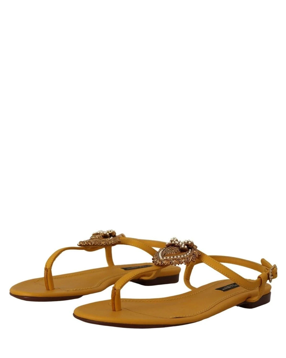 Dolce & Gabbana Leather Mustard Devotion Sandals Sandals