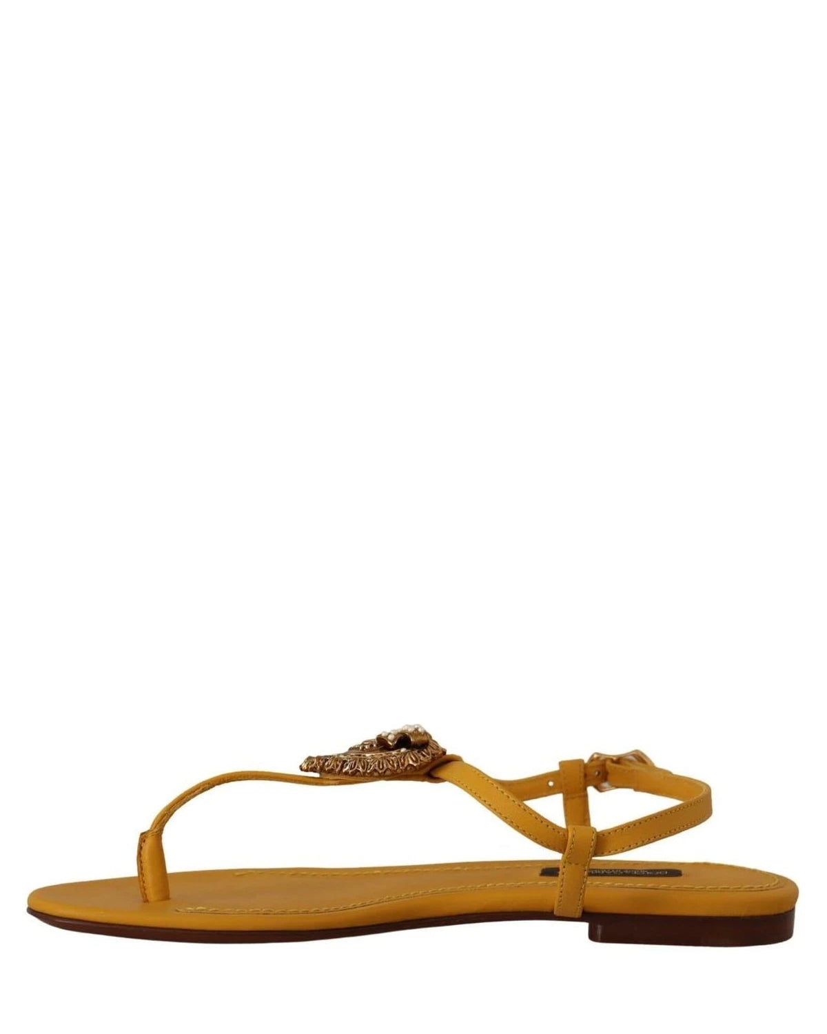 Dolce & Gabbana Leather Mustard Devotion Sandals Sandals