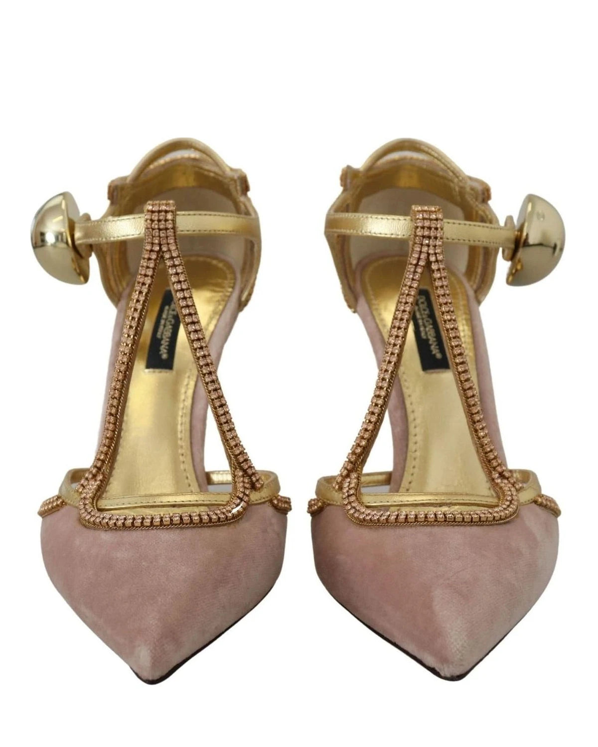 Dolce & Gabbana Pink Crystal T Strap Heels Heels