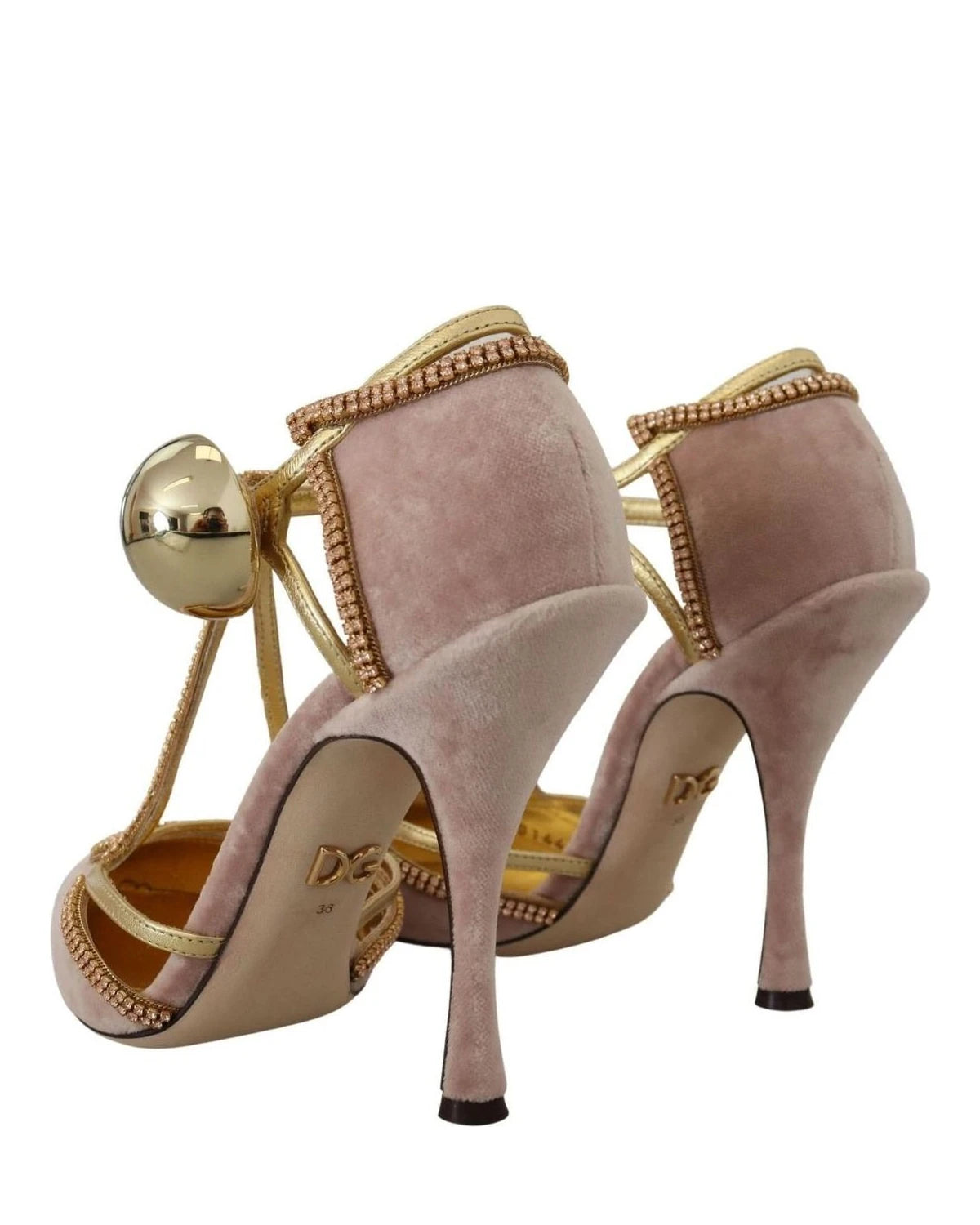 Dolce & Gabbana Pink Crystal T Strap Heels Heels