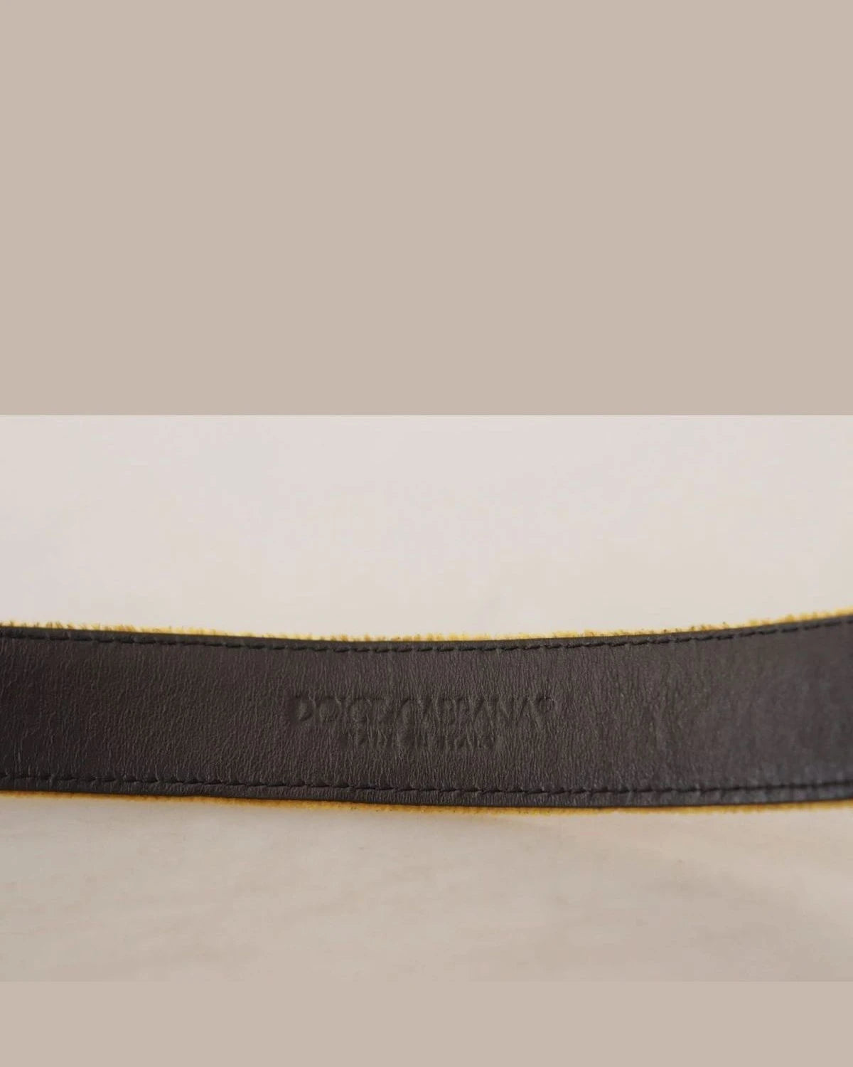 Dolce & Gabbana Gold Velvet Mustard Logo Engraved Metal Buckle Belt Belts