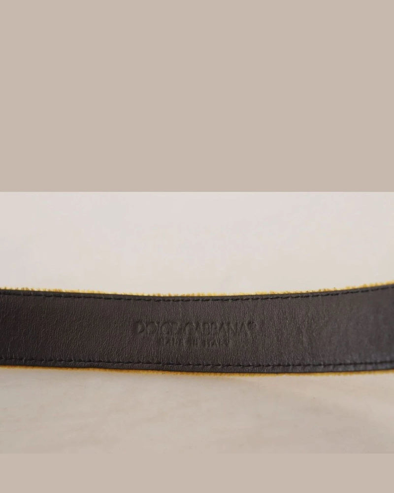 Dolce & Gabbana Gold Velvet Mustard Logo Engraved Metal Buckle Belt Belts