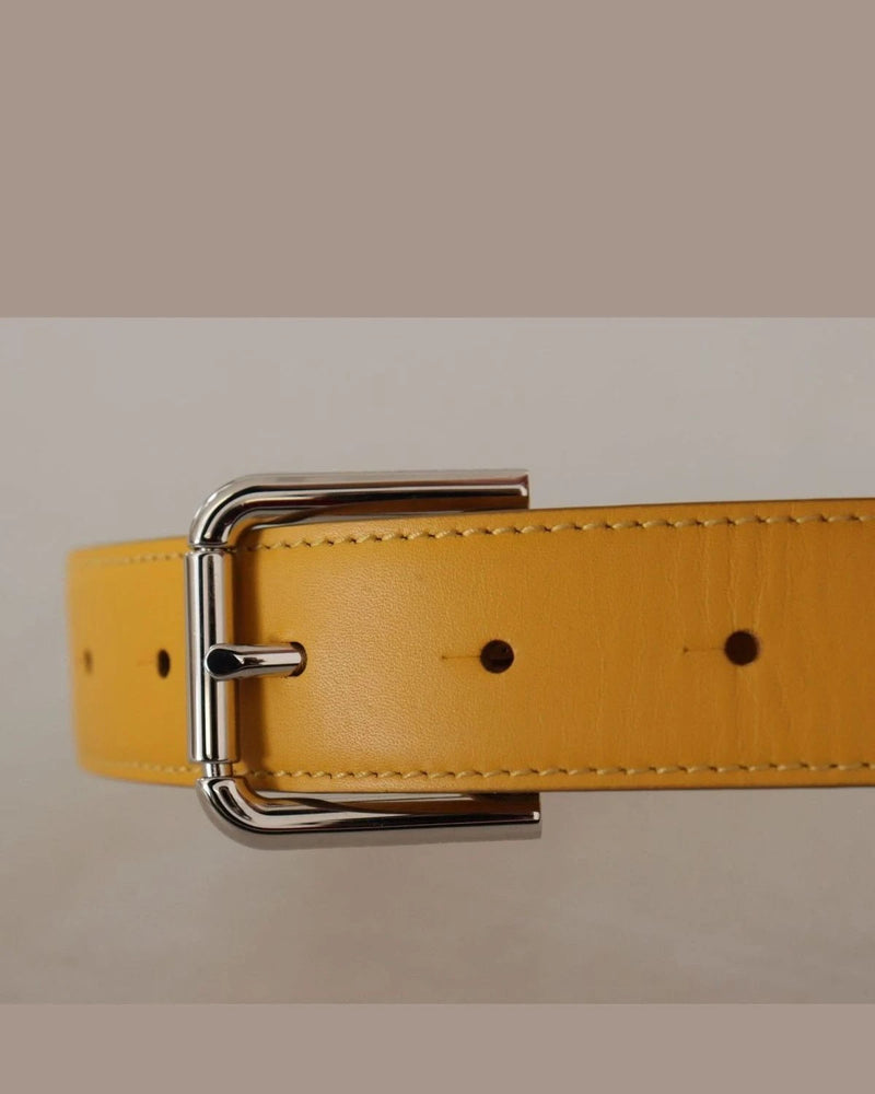 Dolce & Gabbana Yellow Leather Silver Tone Logo Metal Buckle Belt Belts