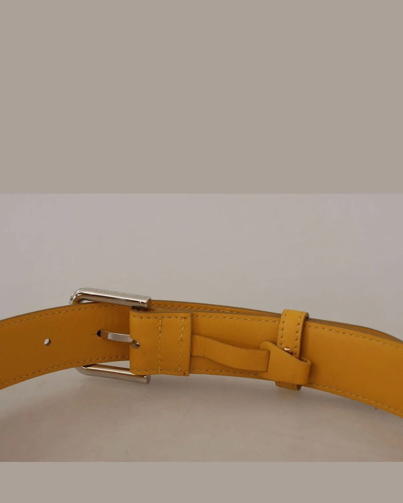 Dolce & Gabbana Yellow Leather Silver Tone Logo Metal Buckle Belt Belts