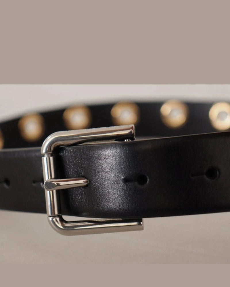 Dolce & Gabbana Black Leather Eyelet Silver Tone Metal Buckle Belt Belts