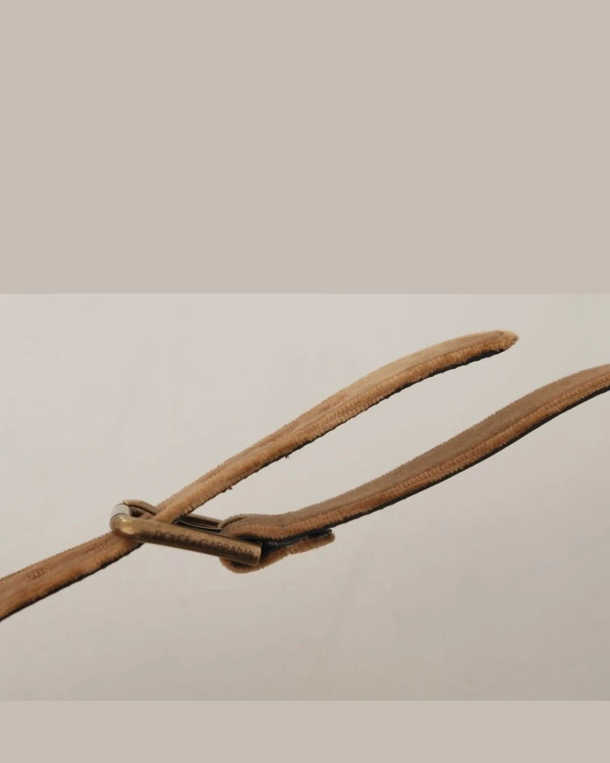 Dolce & Gabbana Brown Velvet Bronze Vintage Logo Metal Buckle Belt Belts