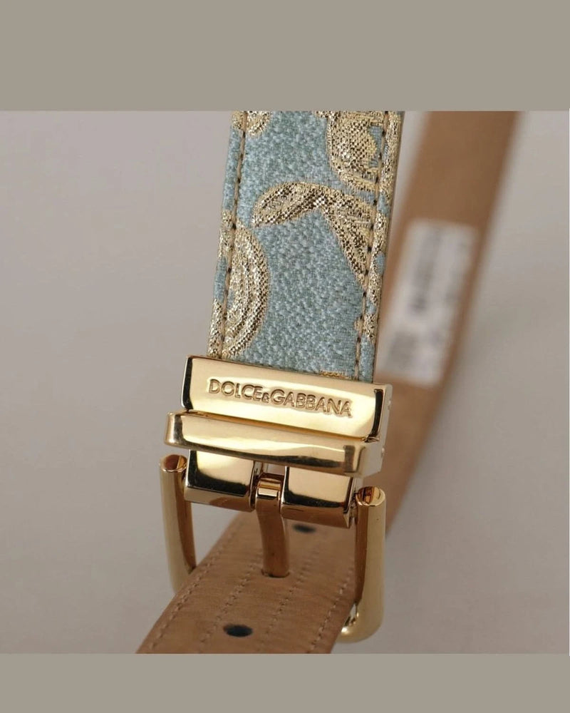 Dolce & Gabbana Blue Leather Jacquard Embossed Gold Metal Buckle Belt Belts