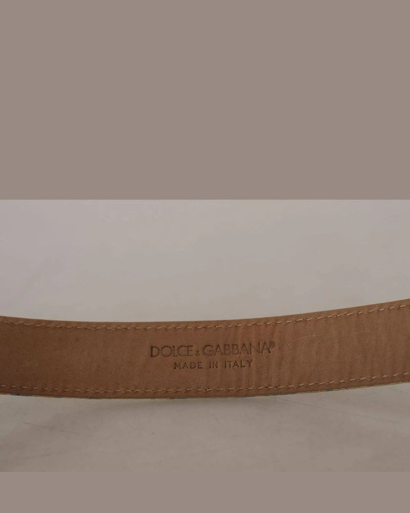 Dolce & Gabbana Blue Leather Jacquard Embossed Gold Metal Buckle Belt Belts