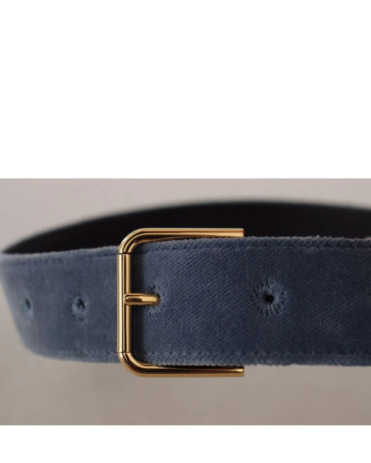 Dolce & Gabbana Blue Velvet Navy Gold Metal Logo Waist Buckle Belt Belts