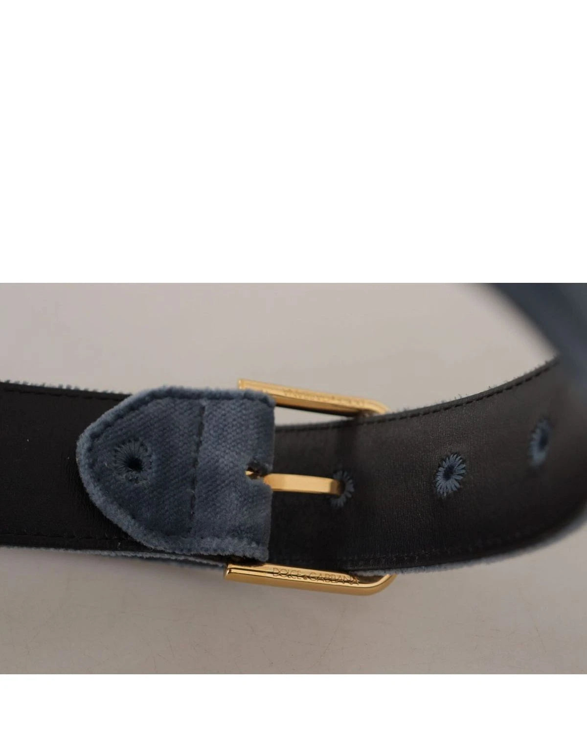 Dolce & Gabbana Blue Velvet Navy Gold Metal Logo Waist Buckle Belt Belts