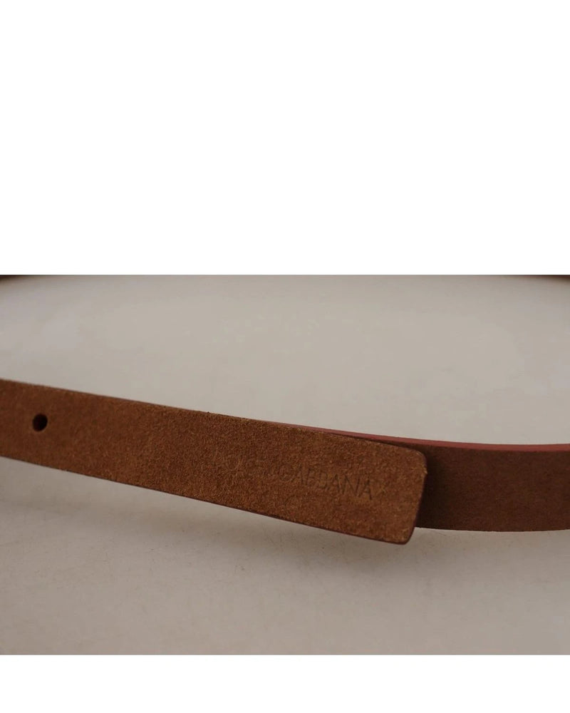 Dolce & Gabbana Brown Logo Engraved Metal Waist Buckle Belt Belts