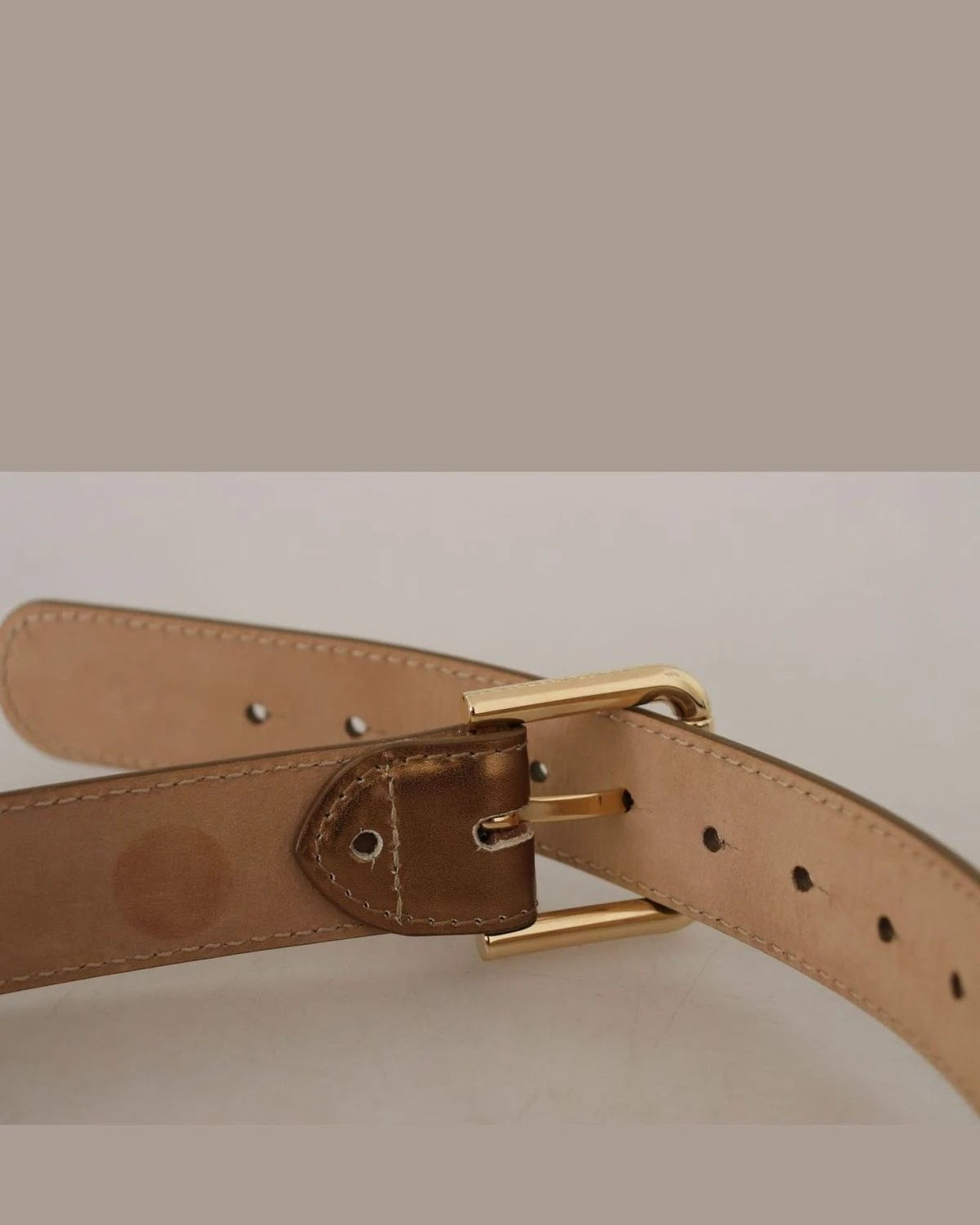 Dolce & Gabbana Gold Leather Bronze Logo Engraved Waist Buckle Belt Belts