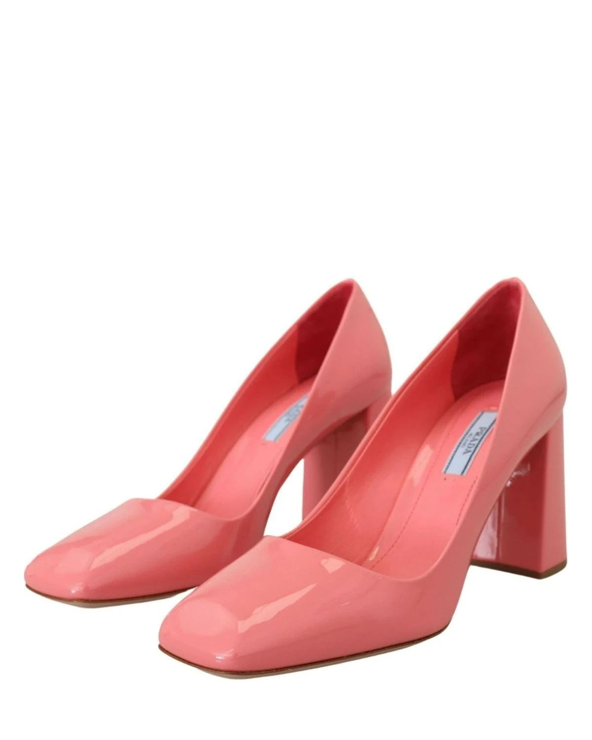 Prada Pink Leather Patent Block Heels Heels