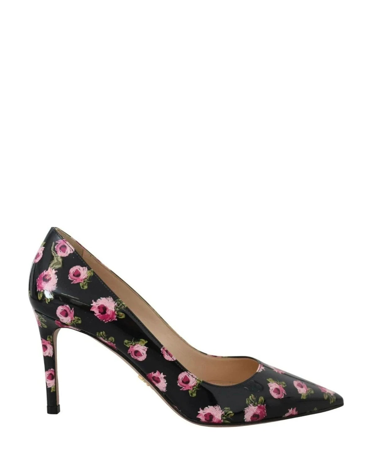 Prada Black Leather Floral Heels Stilettos Pumps Heels