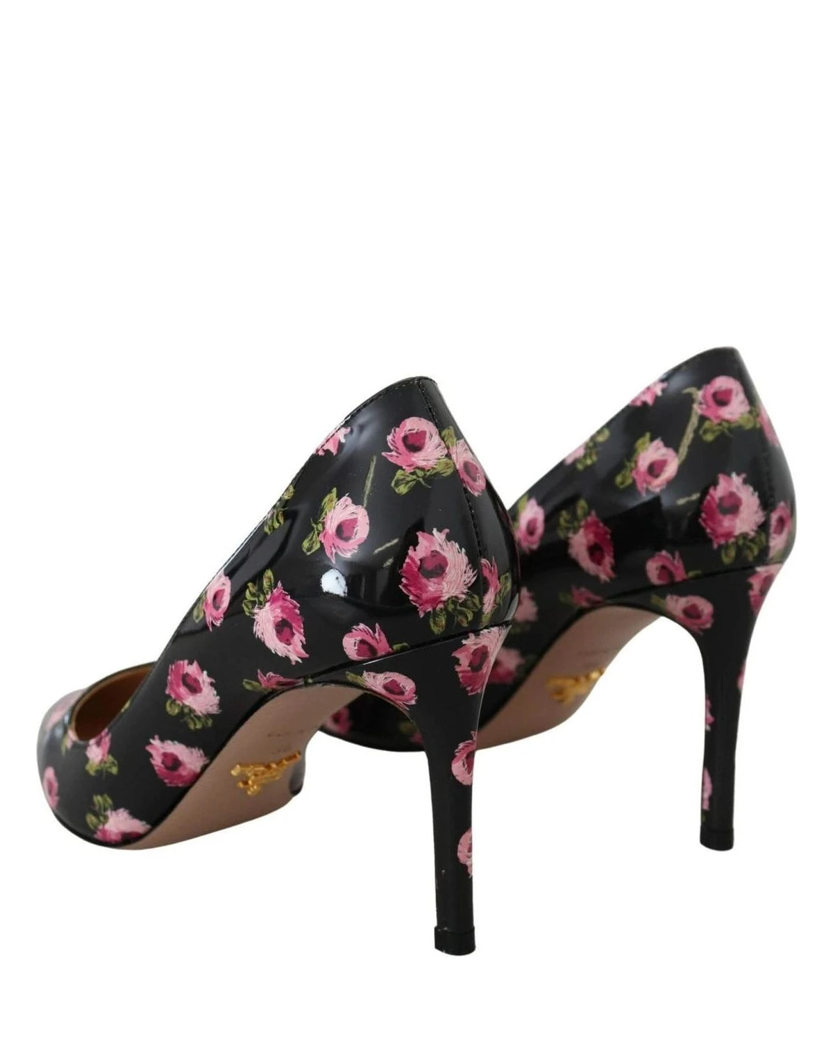 Prada Black Leather Floral Heels Stilettos Pumps Heels