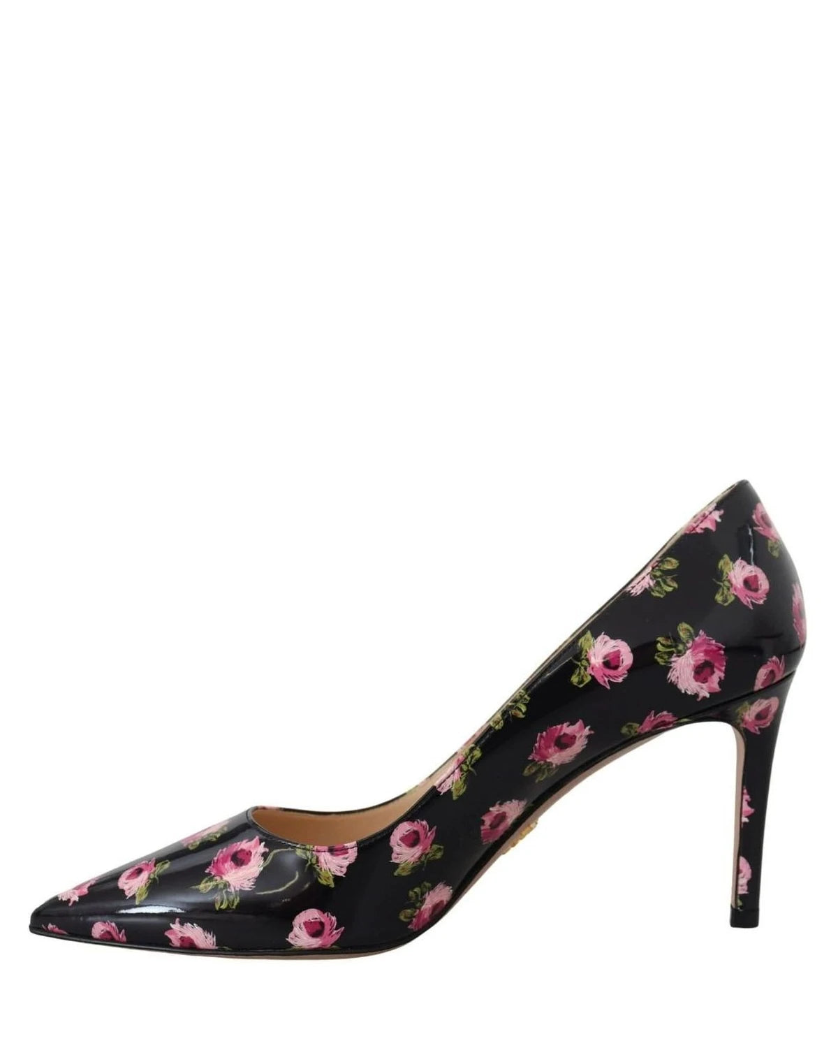 Prada Black Leather Floral Heels Stilettos Pumps Heels