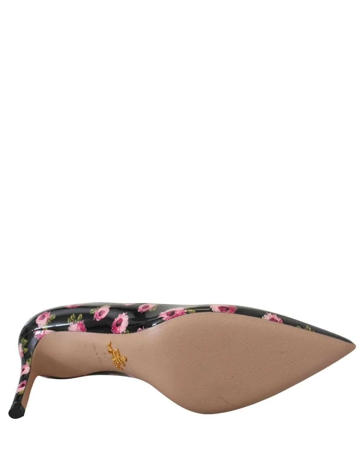 Prada Black Leather Floral Heels Stilettos Pumps Heels