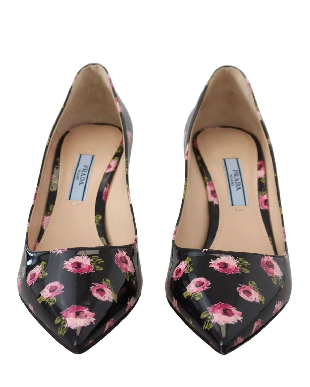 Prada Black Leather Floral Heels Stilettos Pumps Heels