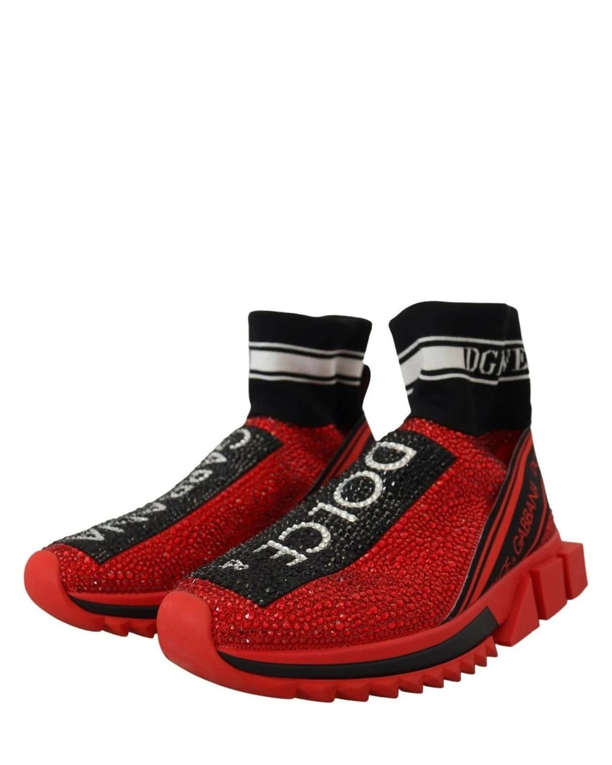 Dolce & Gabbana Red Bling Sorrento Sneakers Socks Shoes Sneakers
