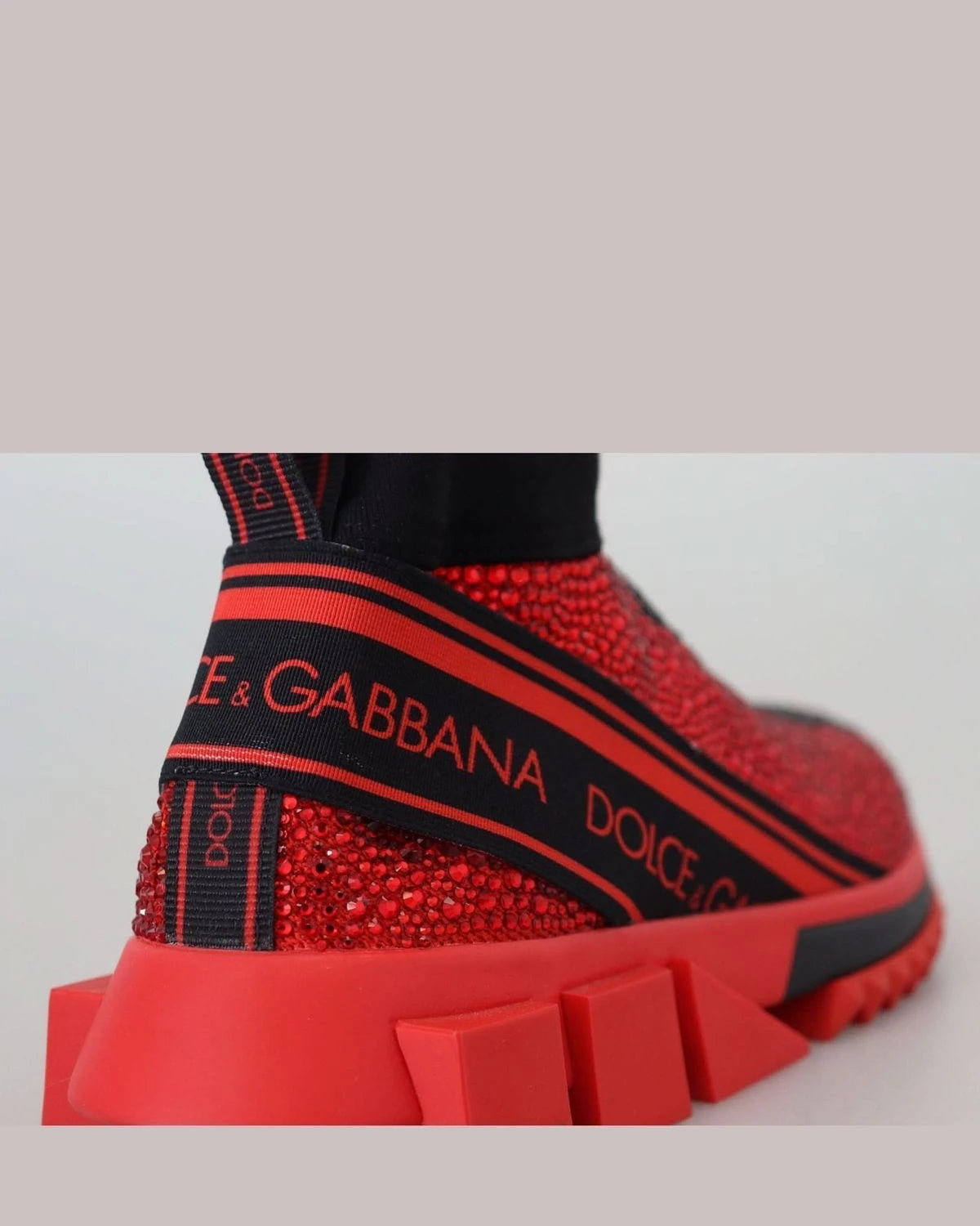 Dolce & Gabbana Red Bling Sorrento Sneakers Socks Shoes Sneakers