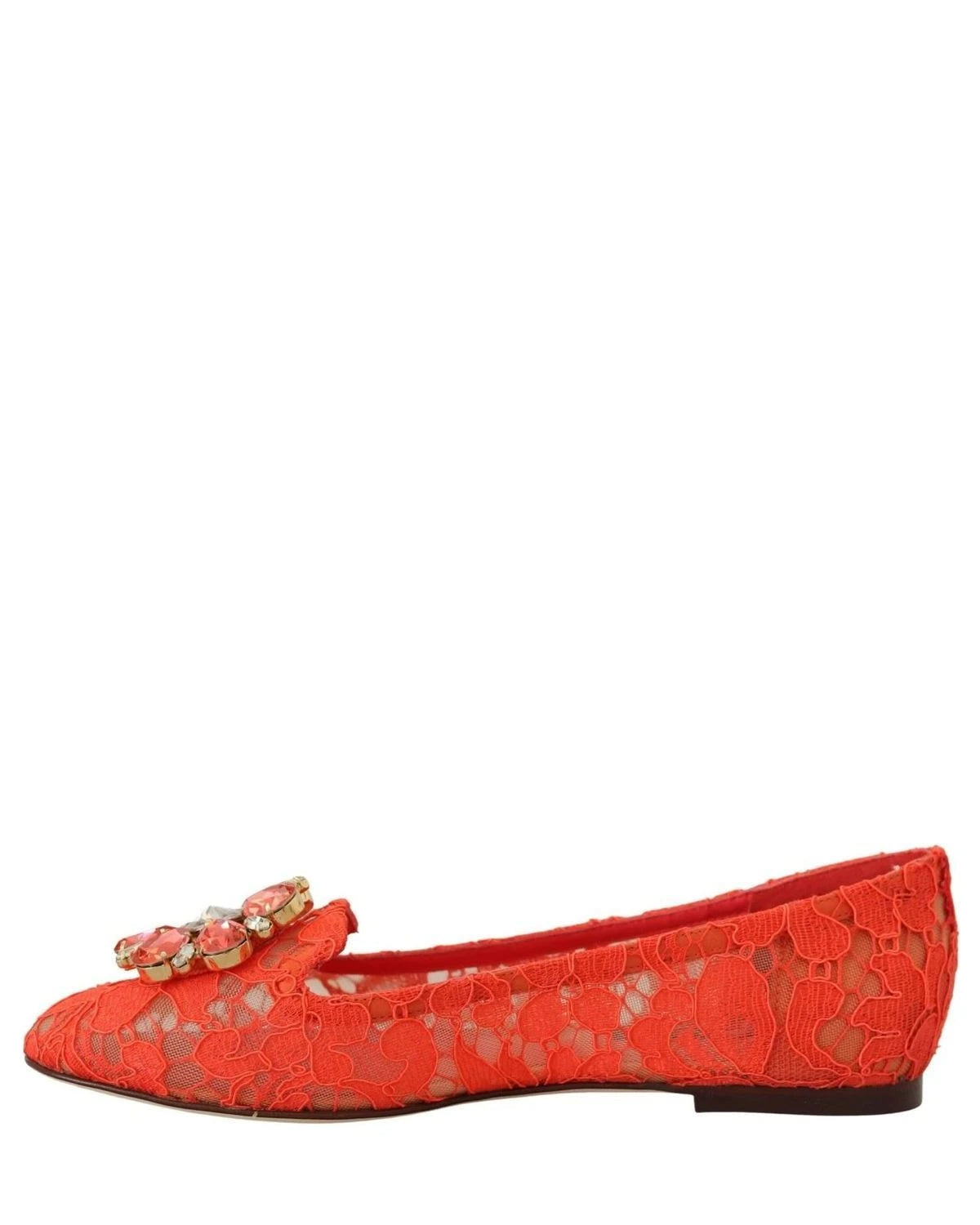 Dolce & Gabbana Red Lace Taormina Crystals Ballet Flats Flats