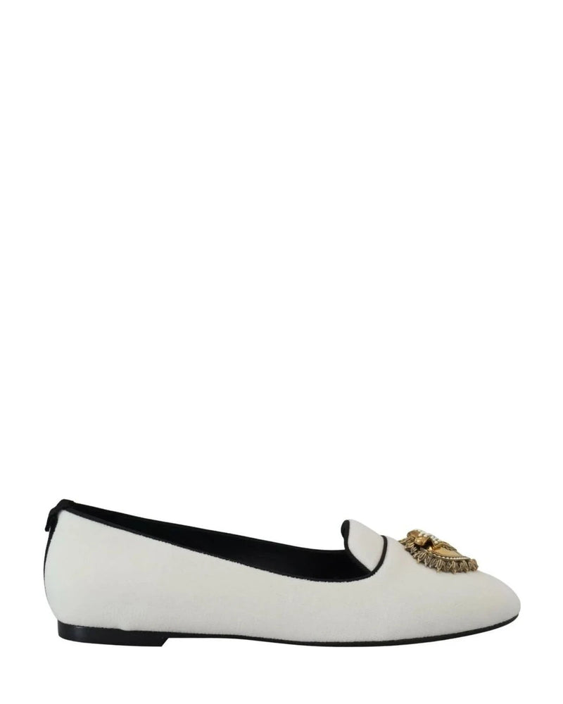 Dolce & Gabbana White Velvet Slip Ons Loafers Flats Flats