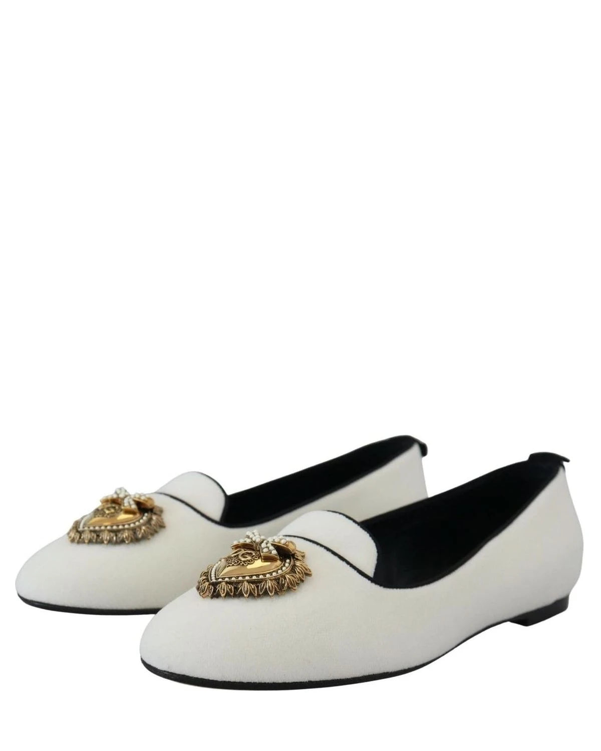 Dolce & Gabbana White Velvet Slip Ons Loafers Flats Flats
